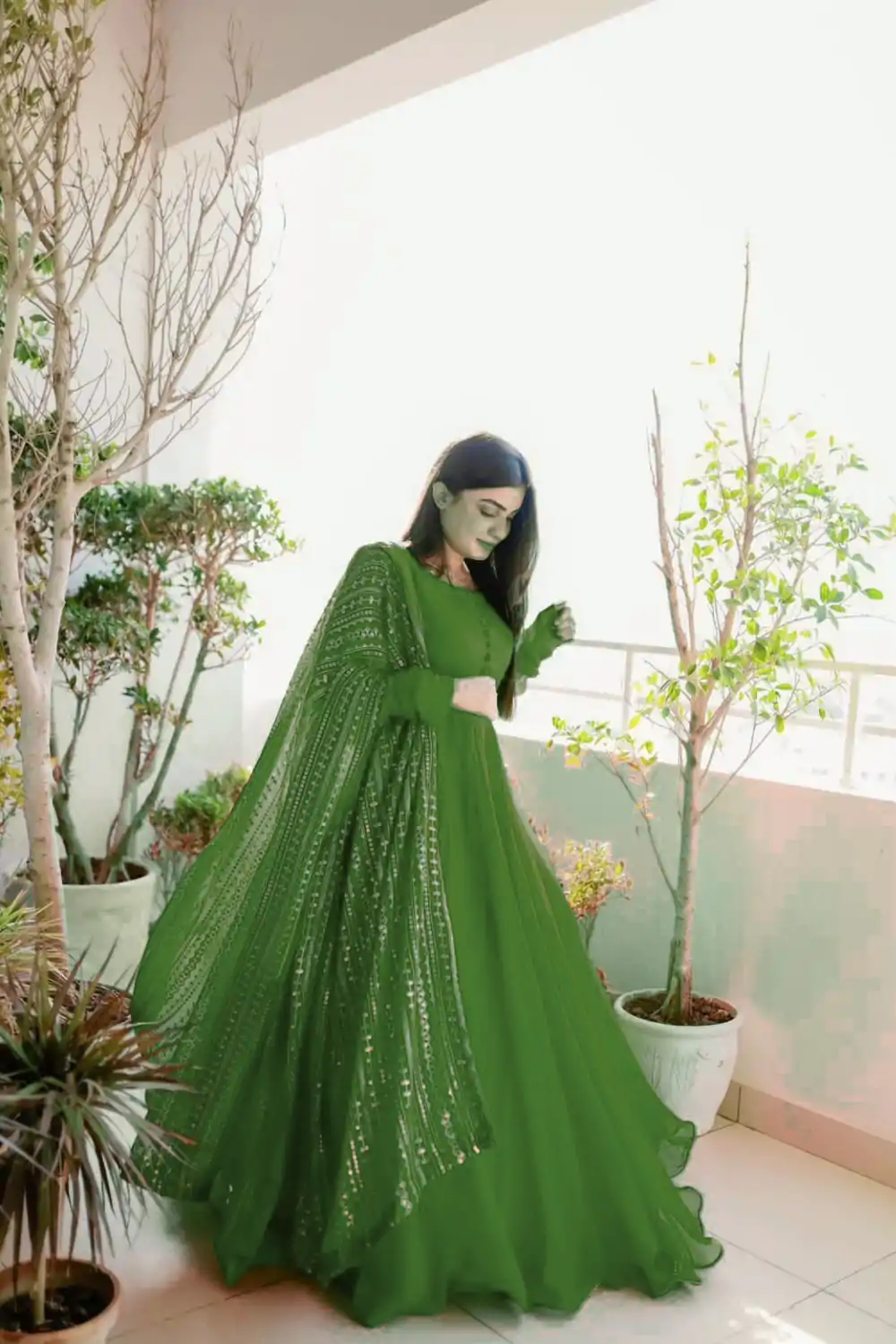 KD-1242 Green Faux Georgette Thread With Sequence Anarkali Suit Casual, Party, Wedding, Festive, Events Etc. Expected Delivery 4-6 Working Days @1699/- Only | Anarkali Suits, Bollywood Anarkali, Creative-Anarkali, Designer Anarkali, Embroidered Anarkali, Party Wear Anarkali