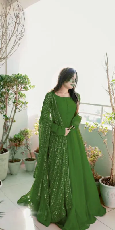 KD-1242 Green Faux Georgette Thread With Sequence Anarkali Suit Casual, Party, Wedding, Festive, Events Etc. Expected Delivery 4-6 Working Days @1699/- Only | Anarkali Suits, Bollywood Anarkali, Creative-Anarkali, Designer Anarkali, Embroidered Anarkali, Party Wear Anarkali