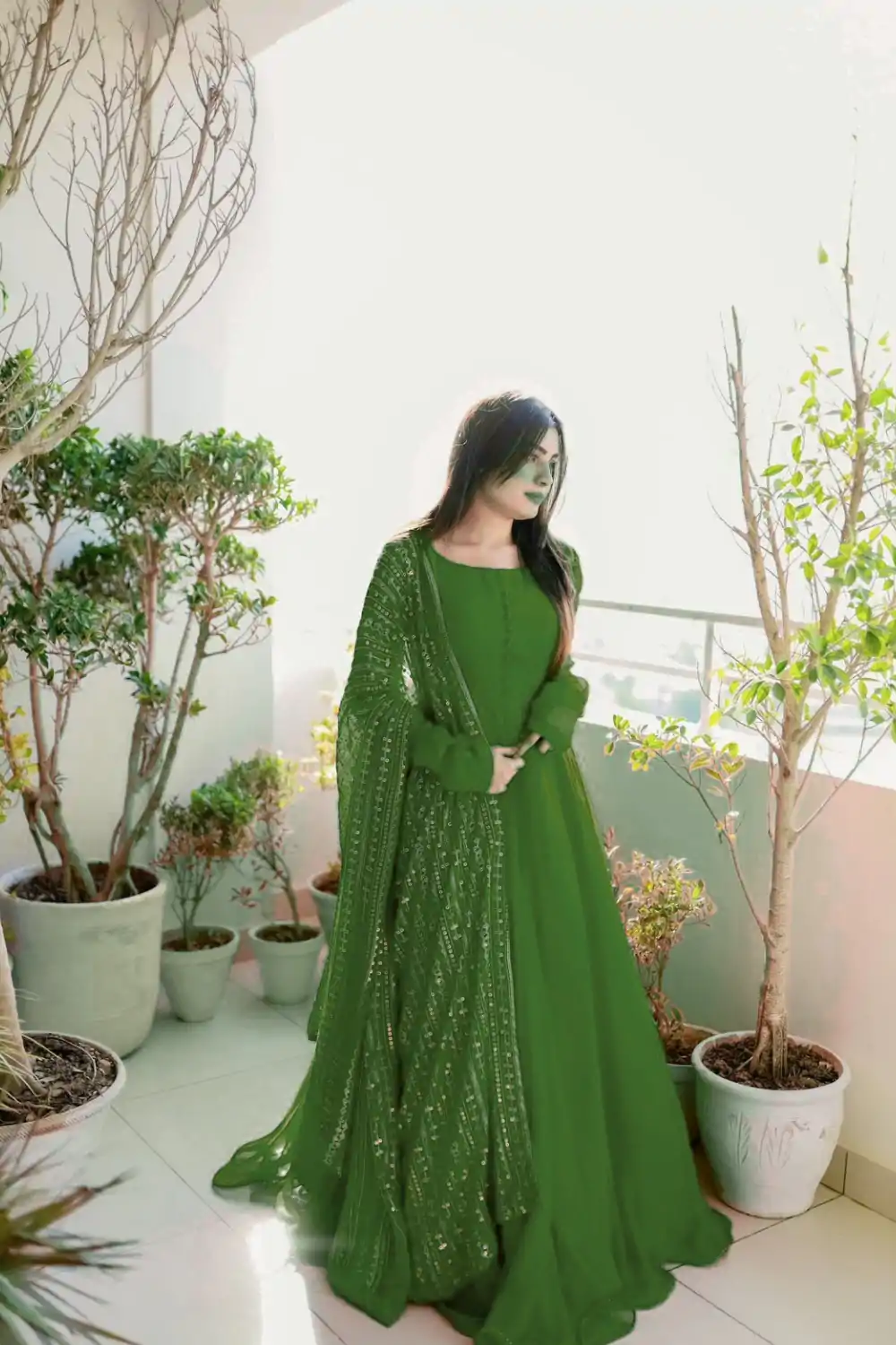 KD-1242 Green Faux Georgette Thread With Sequence Anarkali Suit Casual, Party, Wedding, Festive, Events Etc. Expected Delivery 4-6 Working Days @1699/- Only | Anarkali Suits, Bollywood Anarkali, Creative-Anarkali, Designer Anarkali, Embroidered Anarkali, Party Wear Anarkali