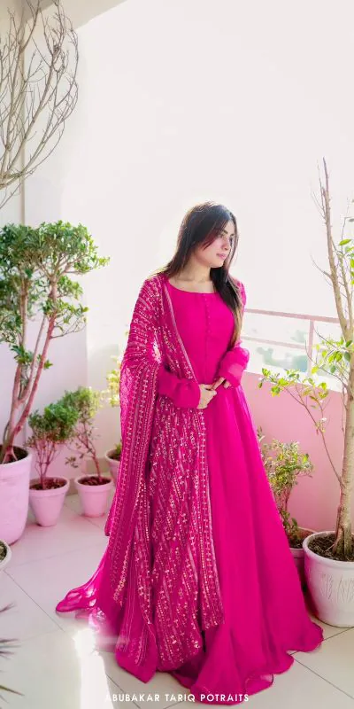 KD-1242 Pink Faux Georgette Thread With Sequence Anarkali Suit Casual, Party, Wedding, Festive, Events Etc.  Expected Delivery  4-6 Working Days @1699/- Only | Anarkali Suits, Bollywood Anarkali, Creative-Anarkali, Designer Anarkali, Embroidered Anarkali, Party Wear Anarkali
