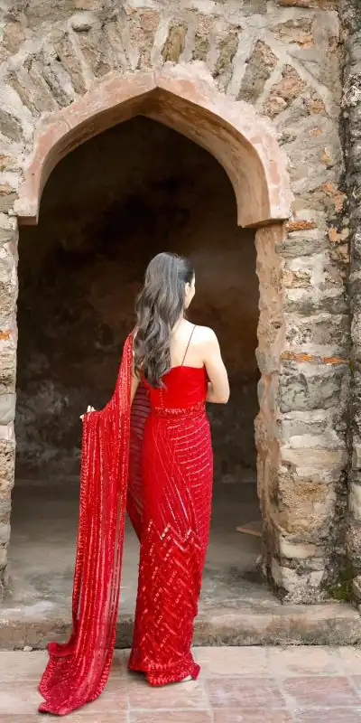 JR 601A Red Color Georgette Embroidery Sequence lace with piping Work Saree Casual, Wedding, Festive, Events Etc. Expected Delivery  4-6 Working Days @1749/- | Bollywood Sarees, Creative Sarees, Designer Sarees, Embroidered Sarees, Ethnic Saree, Modern Digital sarees, Party Wear Sarees, Sarees