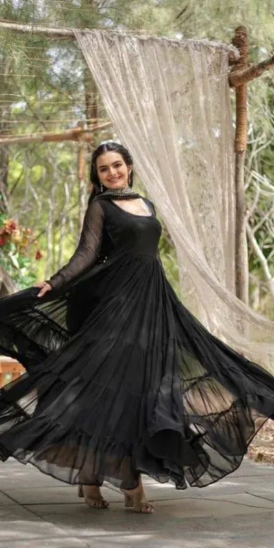 DC G38 Black Color Garget With Full Sleeves Fancy lace Gown Casual, Wedding, Party, Festive, Events Etc. Expected Delivery 4-6 Working Days @1999/- | Bollywood Gowns, Creative Gowns, Designer Gowns, Embroidered Gowns, Gowns, Party Wear Gowns