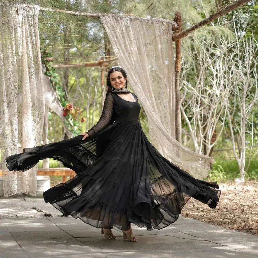  DC G38 Black  Color Garget With Full Sleeves Fancy lace Gown Casual, Wedding, Party, Festive, Events Etc. Expected Delivery 4-6 Working Days @1999/- | Bollywood Gowns, Creative Gowns, Designer Gowns, Embroidered Gowns, Gowns, Party Wear Gowns