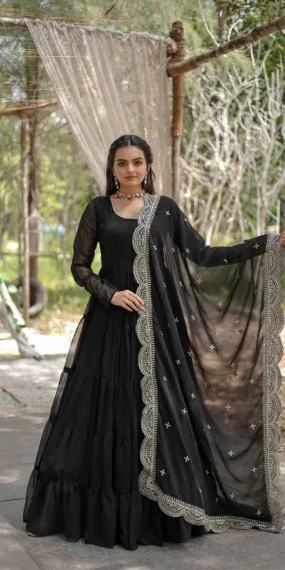  DC G38 Black  Color Garget With Full Sleeves Fancy lace Gown Casual, Wedding, Party, Festive, Events Etc. Expected Delivery 4-6 Working Days @1999/- | Bollywood Gowns, Creative Gowns, Designer Gowns, Embroidered Gowns, Gowns, Party Wear Gowns