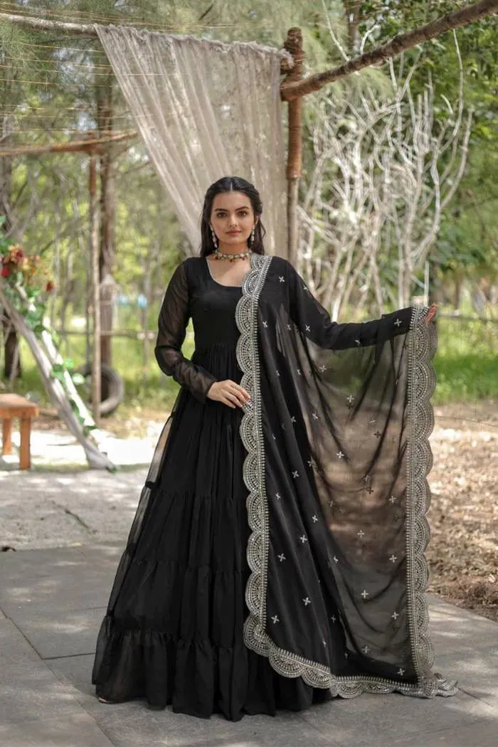  DC G38 Black  Color Garget With Full Sleeves Fancy lace Gown Casual, Wedding, Party, Festive, Events Etc. Expected Delivery 4-6 Working Days @1999/- | Bollywood Gowns, Creative Gowns, Designer Gowns, Embroidered Gowns, Gowns, Party Wear Gowns