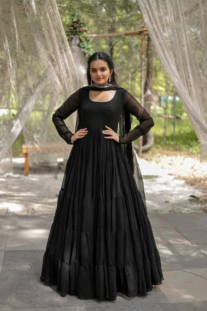  DC G38 Black  Color Garget With Full Sleeves Fancy lace Gown Casual, Wedding, Party, Festive, Events Etc. Expected Delivery 4-6 Working Days @1999/- | Bollywood Gowns, Creative Gowns, Designer Gowns, Embroidered Gowns, Gowns, Party Wear Gowns
