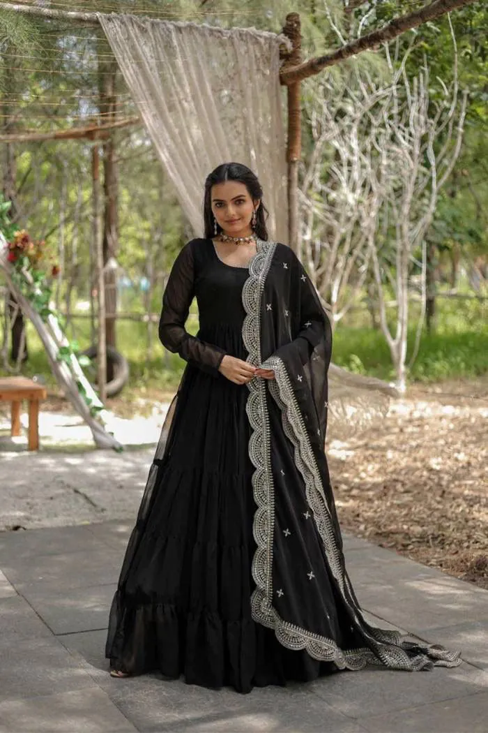  DC G38 Black  Color Garget With Full Sleeves Fancy lace Gown Casual, Wedding, Party, Festive, Events Etc. Expected Delivery 4-6 Working Days @1999/- | Bollywood Gowns, Creative Gowns, Designer Gowns, Embroidered Gowns, Gowns, Party Wear Gowns