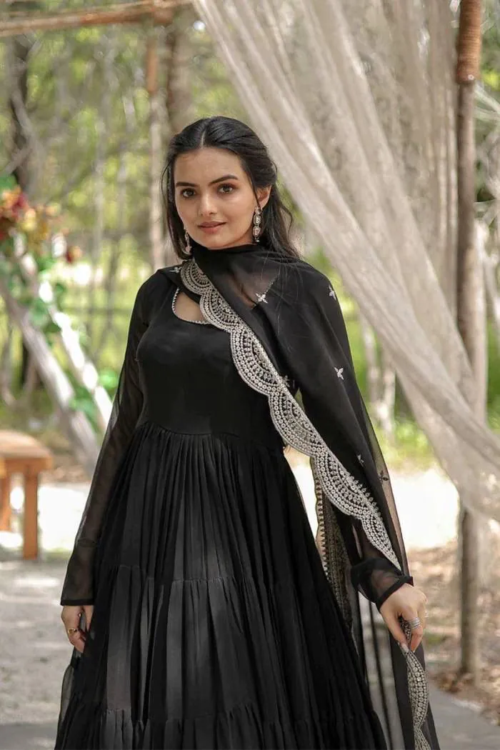  DC G38 Black  Color Garget With Full Sleeves Fancy lace Gown Casual, Wedding, Party, Festive, Events Etc. Expected Delivery 4-6 Working Days @1999/- | Bollywood Gowns, Creative Gowns, Designer Gowns, Embroidered Gowns, Gowns, Party Wear Gowns