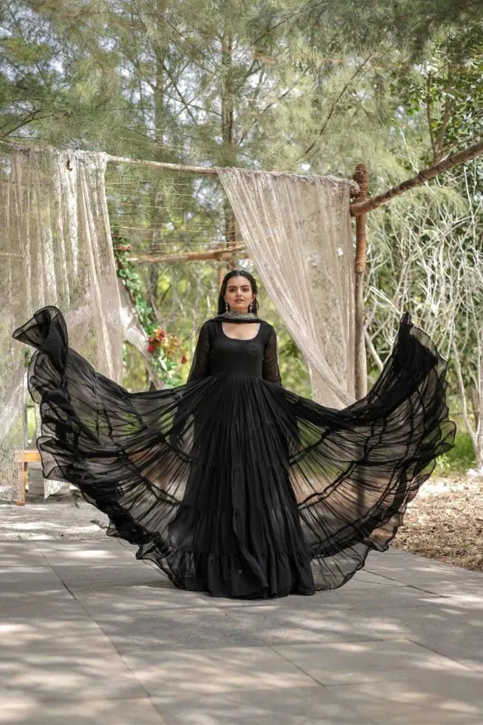  DC G38 Black  Color Garget With Full Sleeves Fancy lace Gown Casual, Wedding, Party, Festive, Events Etc. Expected Delivery 4-6 Working Days @1999/- | Bollywood Gowns, Creative Gowns, Designer Gowns, Embroidered Gowns, Gowns, Party Wear Gowns