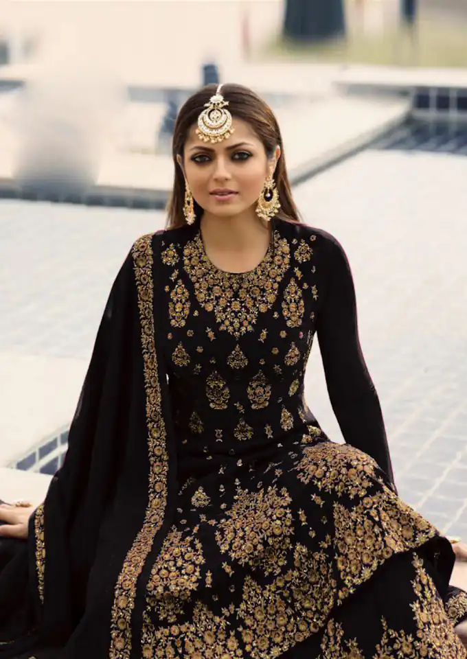 LT NITYA 3805 Black  Color Georgette With Embroidery Work Sharara Suit Wedding, Festive, Party Events Etc. Expected Delivery 4-6 Working Days @2349/- | Jump Suits, Casual Suits, Creative suits, Designer Suits, Palazzo Suits, Party Wear Suits, Patiala Suits, Salwar suit, Straight Suits