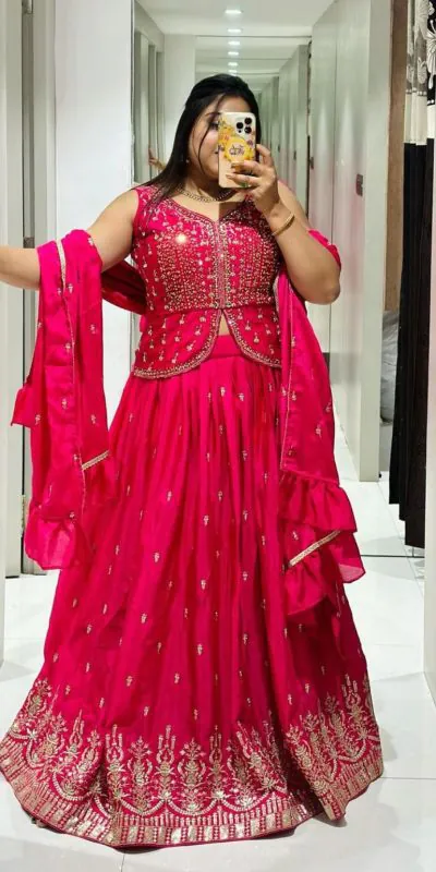 Ram-002 Red Color Chinon Embroidery Thread Work With and Sleeve Lehenga Choli Casual, Wedding, Festive, Events Expected Delivery 4-6 Working Days @2349/- | Bollywood Lehenga, Creative Lehenga, Designer Lehenga, Embroidered Lehenga, Lehenga, Party Wear Lehenga