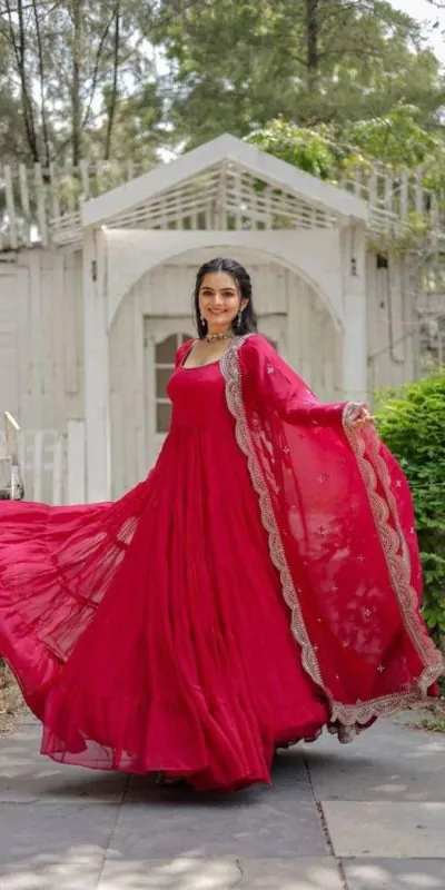  DC G38 Red Color Garget With Full Sleeves Fancy lace Gown Casual, Wedding, Party, Festive, Events Etc. Expected Delivery 4-6 Working Days @1999/- | Bollywood Gowns, Creative Gowns, Designer Gowns, Embroidered Gowns, Gowns, Party Wear Gowns