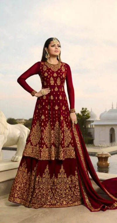 LT NITYA 3805 Red Color Georgette With Embroidery Work Sharara Suit Wedding, Festive, Party Events Etc. Expected Delivery 4-6 Working Days @2349/- | Jump Suits, Casual Suits, Creative suits, Designer Suits, Palazzo Suits, Party Wear Suits, Patiala Suits, Salwar suit, Straight Suits