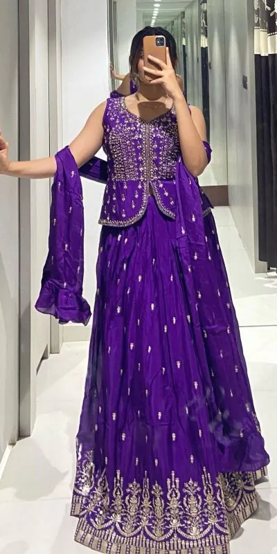 Ram-002 Violet Color Chinon Embroidery Thread Work With and Sleeve Lehenga Choli Casual, Wedding, Festive, Events Expected Delivery 4-6 Working Days @2349/- | Bollywood Lehenga, Creative Lehenga, Designer Lehenga, Embroidered Lehenga, Lehenga, Party Wear Lehenga