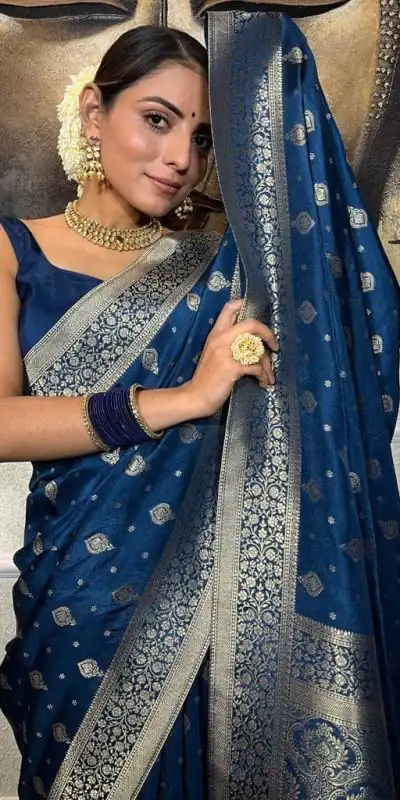 DDF 128 Blue Color Banarasi Soft Silk Extra Ordinary Design Saree Casual, Party Wear, Events, Festivals Etc. Expected Delivery 4-6 Working Days 1399/- | Bollywood Sarees, Creative Sarees, Designer Sarees, Embroidered Sarees, Ethnic Saree, Modern Digital sarees, Party Wear Sarees, Sarees