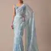 Sublime Blue Color Georgette Digital Prints Embroidery Saree