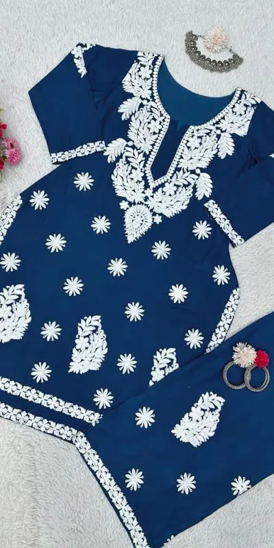 KD 1382 Blue Heavy Rayon Chain-Stitch Sequence Salwar Suit Casual, Party, Wedding, Festive, Events Etc.  Expected Delivery 4-6 Working Days @1699/- | Casual Suits, Creative suits, Designer Suits, Palazzo Suits, Party Wear Suits, Patiala Suits, Salwar suit, Straight Suits