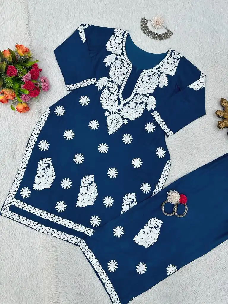 KD 1382 Blue Heavy Rayon Chain-Stitch Sequence Salwar Suit Casual, Party, Wedding, Festive, Events Etc.  Expected Delivery 4-6 Working Days @1699/- | Casual Suits, Creative suits, Designer Suits, Palazzo Suits, Party Wear Suits, Patiala Suits, Salwar suit, Straight Suits