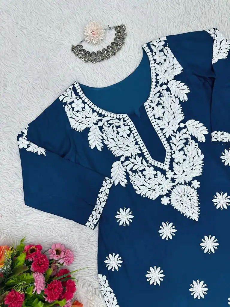 KD 1382 Blue Heavy Rayon Chain-Stitch Sequence Salwar Suit Casual, Party, Wedding, Festive, Events Etc.  Expected Delivery 4-6 Working Days @1699/- | Casual Suits, Creative suits, Designer Suits, Palazzo Suits, Party Wear Suits, Patiala Suits, Salwar suit, Straight Suits