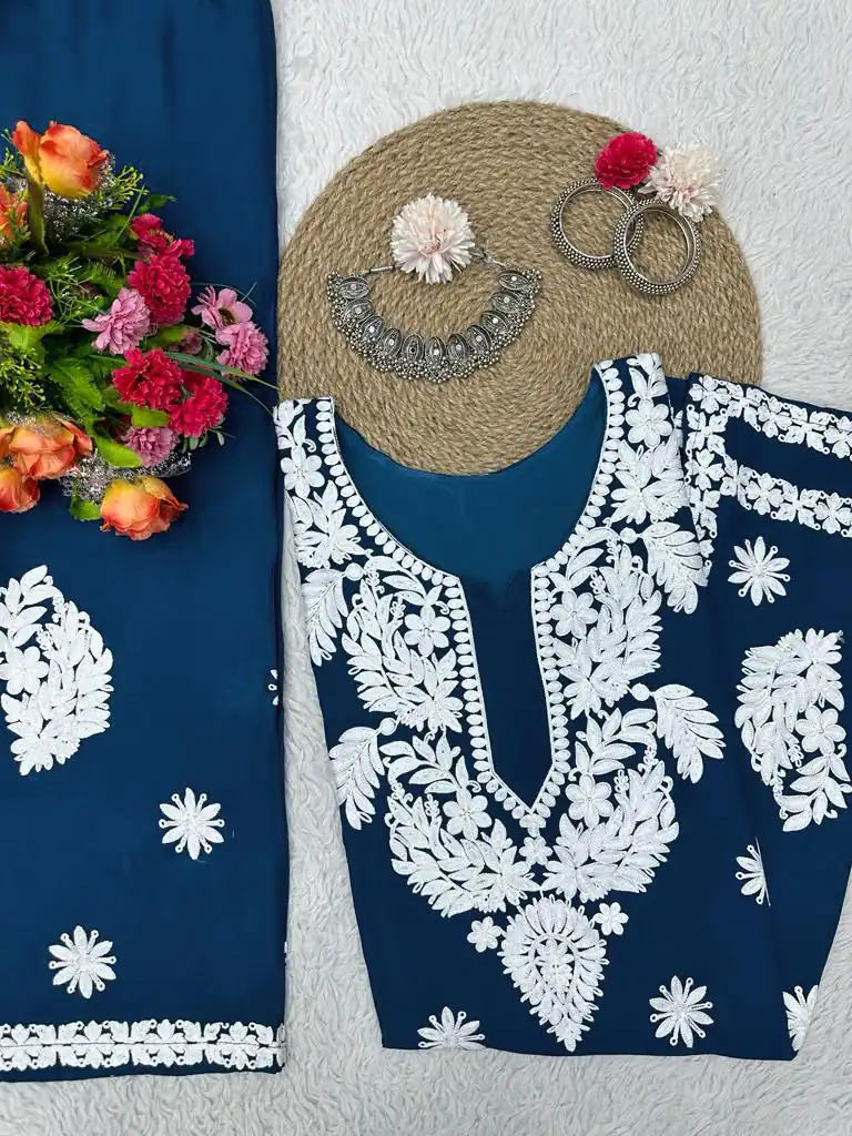 KD 1382 Blue Heavy Rayon Chain-Stitch Sequence Salwar Suit Casual, Party, Wedding, Festive, Events Etc.  Expected Delivery 4-6 Working Days @1699/- | Casual Suits, Creative suits, Designer Suits, Palazzo Suits, Party Wear Suits, Patiala Suits, Salwar suit, Straight Suits