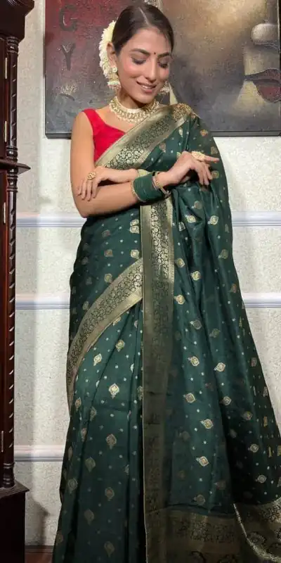 DDF 128 Green Color Banarasi Soft Silk Extra Ordinary Design Saree Casual, Party Wear, Events, Festivals Etc. Expected Delivery 4-6 Working Days 1399/- | Bollywood Sarees, Creative Sarees, Designer Sarees, Embroidered Sarees, Ethnic Saree, Modern Digital sarees, Party Wear Sarees, Sarees