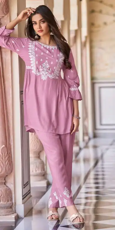 MF1001 Pink Color Rayon With Beautiful Embroidery Work Kurti Wedding, Party, Festive, Events Etc. Expected Delivery 4-6 Working Days @1450/- | Bollywood Kurti, Creative Kurtis, Designer Kurti, Kurti, Party Wear Kurti, Selfie Kurti