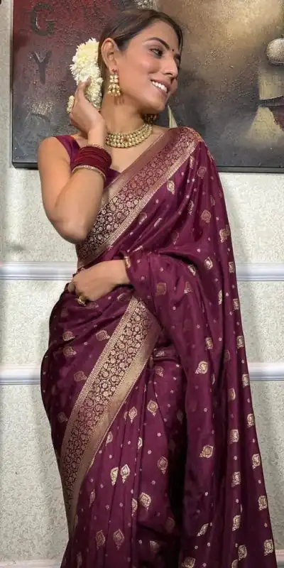 DDF 128 Purple Color Banarasi Soft Silk Extra Ordinary Design Saree Casual, Party Wear, Events, Festivals Etc. Expected Delivery 4-6 Working Days 1399/- | Bollywood Sarees, Creative Sarees, Designer Sarees, Embroidered Sarees, Ethnic Saree, Modern Digital sarees, Party Wear Sarees, Sarees