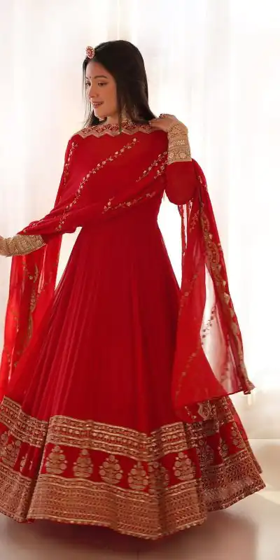 SRK 5125 Red Color Faux Georgette Silk Embroidery Salwar Suit Wedding, Party, Festive, Events Expected Delivery 4-6 Working Days @ 2099/- | Jump Suits, Casual Suits, Creative suits, Designer Suits, Palazzo Suits, Party Wear Suits, Patiala Suits, Salwar suit, Straight Suits