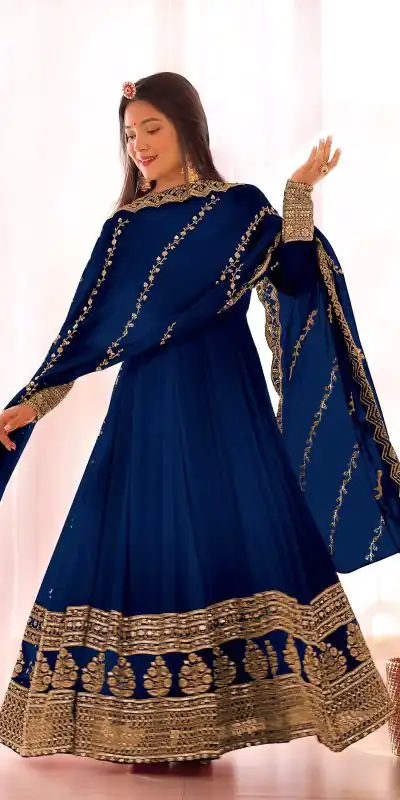 SRK 5125 Blue Color Faux Georgette Silk Embroidery Salwar Suit Wedding, Party, Festive, Events Expected Delivery 4-6 Working Days @ 2099/- | Jump Suits, Casual Suits, Creative suits, Designer Suits, Palazzo Suits, Party Wear Suits, Patiala Suits, Salwar suit, Straight Suits