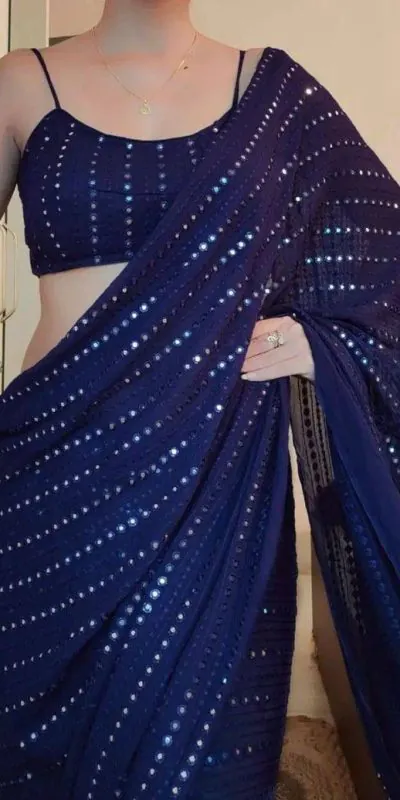 ST 395 Blue Color Faux Georgette Embroidery Cotton Thread Saree Casual, Wedding, Party, Festive, Events Etc. Expected Delivery 4-6 Working Days @1849/- | Bollywood Sarees, Creative Sarees, Designer Sarees, Embroidered Sarees, Ethnic Saree, Modern Digital sarees, Party Wear Sarees, Sarees