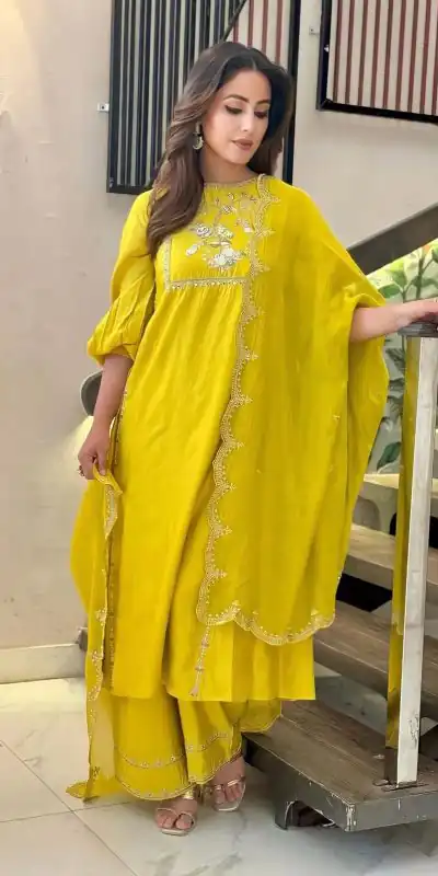SRK 5155 Yellow  Color Pure Chinnon Silk Embroidery Sequence Salwar Suit Wedding, Party, Festive, Events Expected Delivery 4-6 Working Days @ 1849/- | Jump Suits, Casual Suits, Creative suits, Designer Suits, Palazzo Suits, Party Wear Suits, Patiala Suits, Salwar suit, Straight Suits