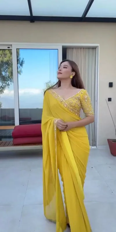 KD 462 Yellow  ColorFaux Georgette Thread With Sequence Saree Casual, Party, Wedding, Festive, Events Etc.  Expected Delivery  4-6 Working Days @1849/- Only | Bollywood Sarees, Creative Sarees, Designer Sarees, Embroidered Sarees, Ethnic Saree, Modern Digital sarees, Party Wear Sarees, Sarees