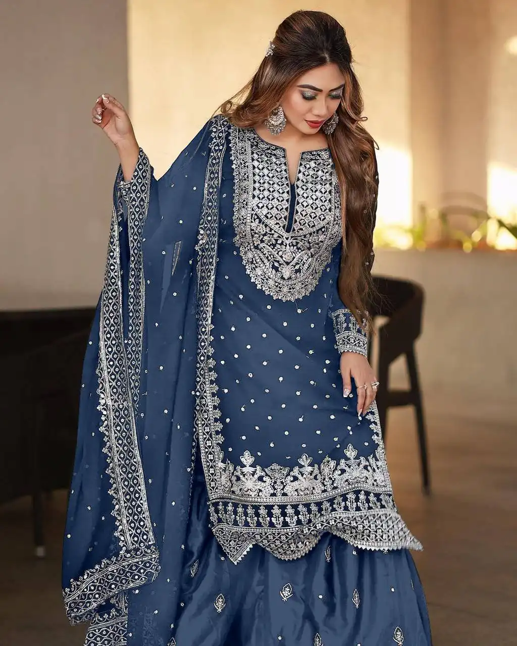 SSR 449 Blue Georgette Embroidery Sequence Salwar Suit Wedding, Party, Festive, Events Expected Delivery 4-6 Working Days @ 2049/- Only | Casual Suits, Creative suits, Designer Suits, Party Wear Suits, Salwar suit, Straight Suits
