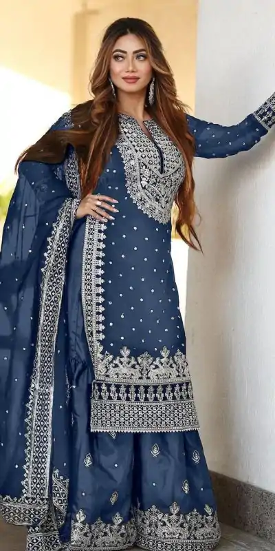 SSR 449 Blue Georgette Embroidery Sequence Salwar Suit Wedding, Party, Festive, Events Expected Delivery 4-6 Working Days @ 2049/- Only | Casual Suits, Creative suits, Designer Suits, Party Wear Suits, Salwar suit, Straight Suits