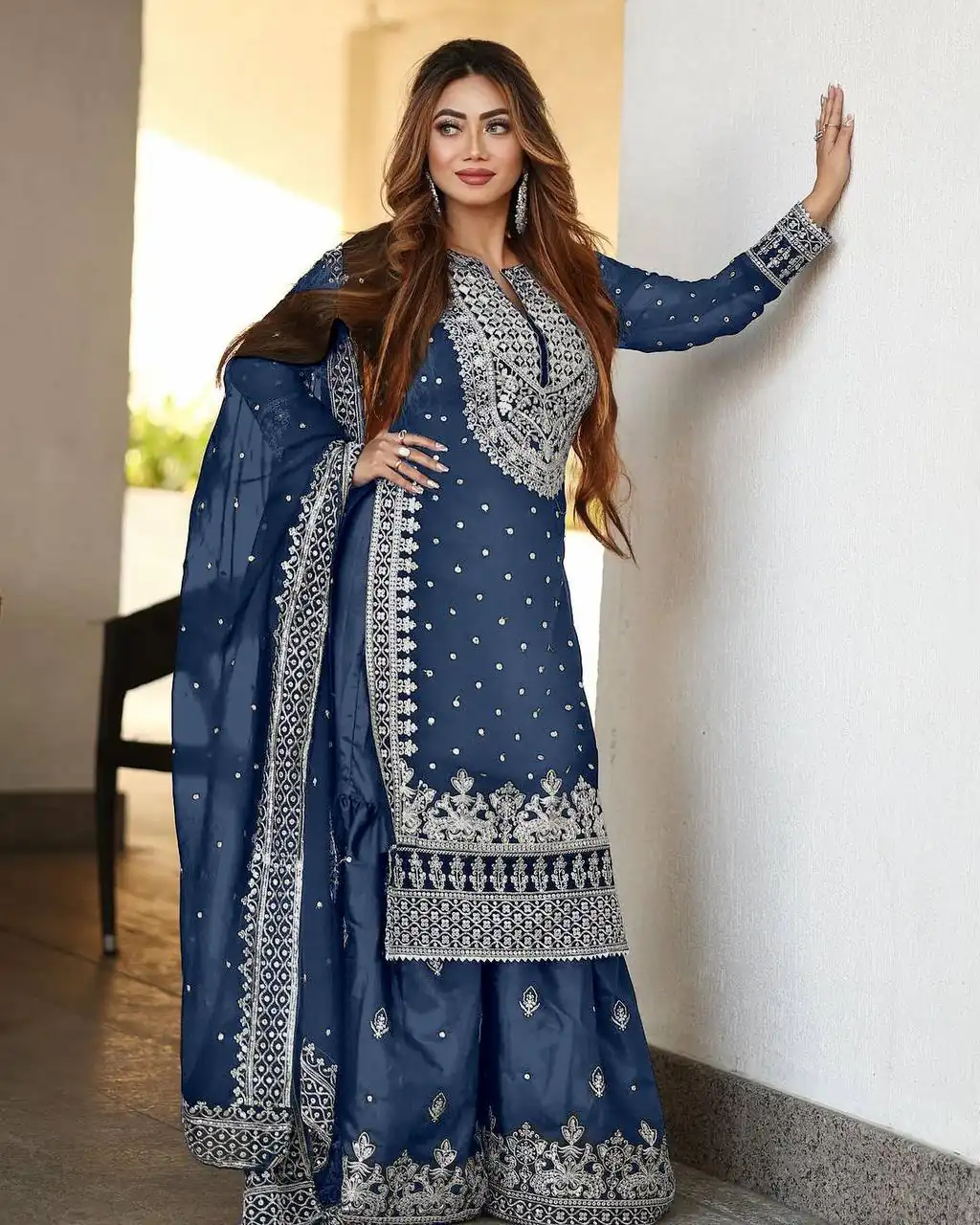 SSR 449 Blue Georgette Embroidery Sequence Salwar Suit Wedding, Party, Festive, Events Expected Delivery 4-6 Working Days @ 2049/- Only | Casual Suits, Creative suits, Designer Suits, Party Wear Suits, Salwar suit, Straight Suits