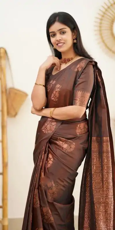 KP 4064 Coffee Color Soft Lichi Silk Jacquard On All Over Saree Casual, Party Wear, Wedding, Events Etc. Expected Delivery 4-6 Working Days @1249/- | Embroidered Sarees, Bollywood Sarees, Creative Sarees, Designer Sarees, Ethnic Saree, Modern Digital sarees, Party Wear Sarees, Sarees