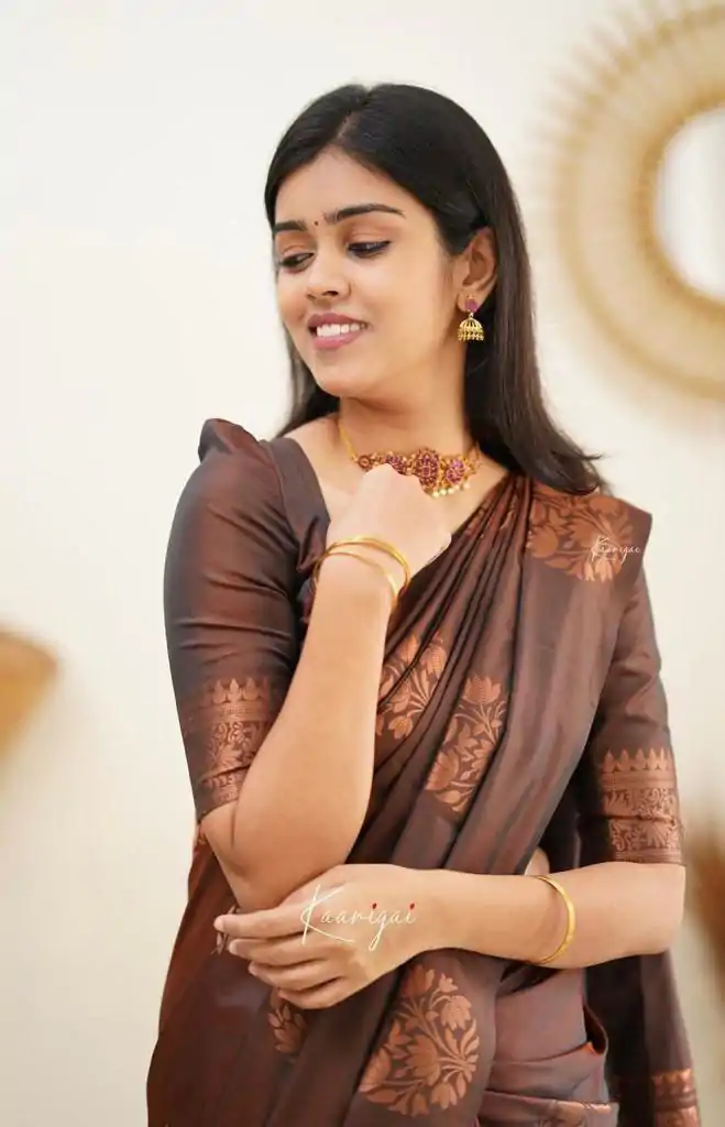 KP 4064 Coffee Color Soft Lichi Silk Jacquard On All Over Saree Casual, Party Wear, Wedding, Events Etc. Expected Delivery 4-6 Working Days @1249/- | Embroidered Sarees, Bollywood Sarees, Creative Sarees, Designer Sarees, Ethnic Saree, Modern Digital sarees, Party Wear Sarees, Sarees