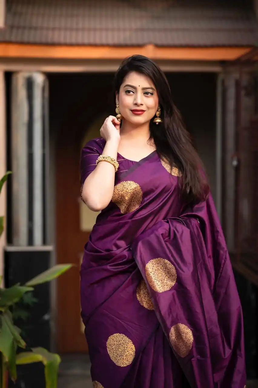 KP 5062 Dark Purple Color Soft Lichi Silk Jacquard On All Over Saree Casual, Party Wear, Wedding, Events Etc. Expected Delivery 4-6 Working Days @1299/- | Creative Sarees, Embroidered Sarees, Bollywood Sarees, Designer Sarees, Ethnic Saree, Modern Digital sarees, Party Wear Sarees, Sarees