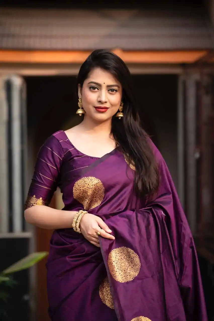 KP 5062 Dark Purple Color Soft Lichi Silk Jacquard On All Over Saree Casual, Party Wear, Wedding, Events Etc. Expected Delivery 4-6 Working Days @1299/- | Creative Sarees, Embroidered Sarees, Bollywood Sarees, Designer Sarees, Ethnic Saree, Modern Digital sarees, Party Wear Sarees, Sarees