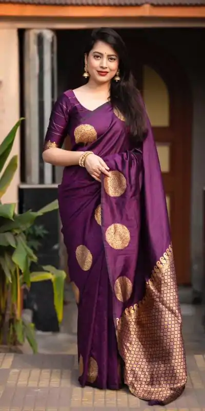 KP 5062 Dark Purple Color Soft Lichi Silk Jacquard On All Over Saree Casual, Party Wear, Wedding, Events Etc. Expected Delivery 4-6 Working Days @1299/- | Creative Sarees, Embroidered Sarees, Bollywood Sarees, Designer Sarees, Ethnic Saree, Modern Digital sarees, Party Wear Sarees, Sarees