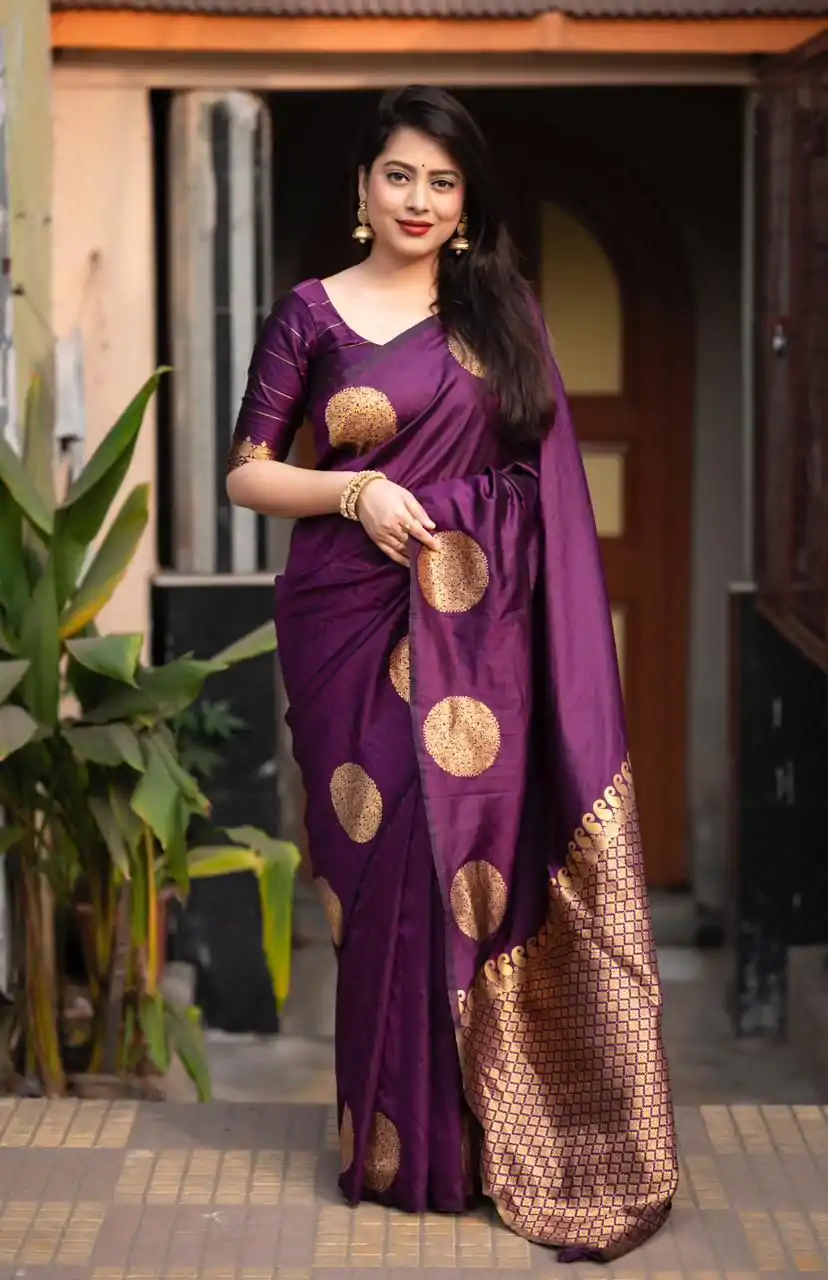 KP 5062 Dark Purple Color Soft Lichi Silk Jacquard On All Over Saree Casual, Party Wear, Wedding, Events Etc. Expected Delivery 4-6 Working Days @1299/- | Creative Sarees, Embroidered Sarees, Bollywood Sarees, Designer Sarees, Ethnic Saree, Modern Digital sarees, Party Wear Sarees, Sarees
