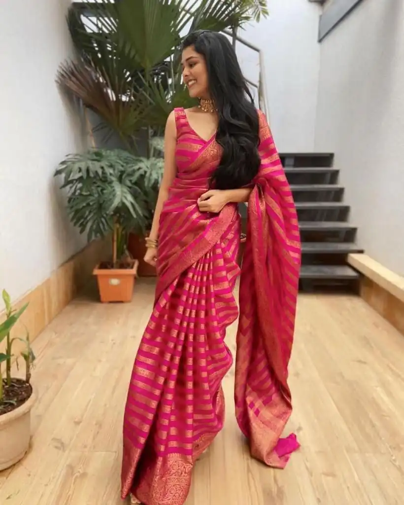 KP 4085 Pink Color Soft Lichi Silk Jacquard On All Over Saree Casual, Party Wear, Wedding, Events Etc. Expected Delivery 4-6 Working Days @1399/- | Embroidered Sarees, Bollywood Sarees, Creative Sarees, Designer Sarees, Ethnic Saree, Modern Digital sarees, Party Wear Sarees, Sarees