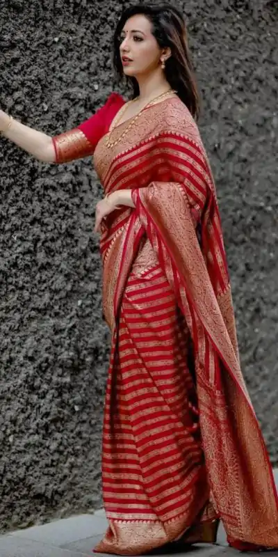 KP 4085 Red Color Soft Lichi Silk Jacquard On All Over Saree Casual, Party Wear, Wedding, Events Etc. Expected Delivery 4-6 Working Days @1399/- | Embroidered Sarees, Bollywood Sarees, Creative Sarees, Designer Sarees, Ethnic Saree, Modern Digital sarees, Party Wear Sarees, Sarees