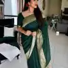 Stone Green Soft Silk Pallu Saree