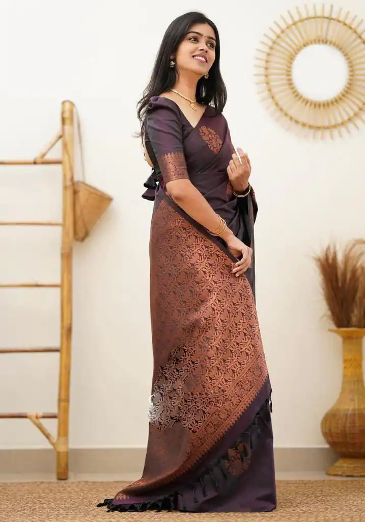 KP 4064 Wine Color Soft Lichi Silk Jacquard On All Over Saree Casual, Party Wear, Wedding, Events Etc. Expected Delivery 4-6 Working Days @1249/- | Embroidered Sarees, Bollywood Sarees, Creative Sarees, Designer Sarees, Ethnic Saree, Modern Digital sarees, Party Wear Sarees, Sarees