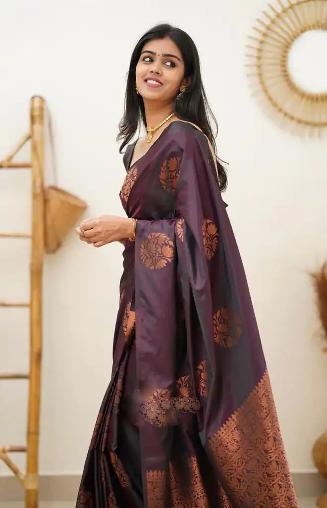 KP 4064 Wine Color Soft Lichi Silk Jacquard On All Over Saree Casual, Party Wear, Wedding, Events Etc. Expected Delivery 4-6 Working Days @1249/- | Embroidered Sarees, Bollywood Sarees, Creative Sarees, Designer Sarees, Ethnic Saree, Modern Digital sarees, Party Wear Sarees, Sarees