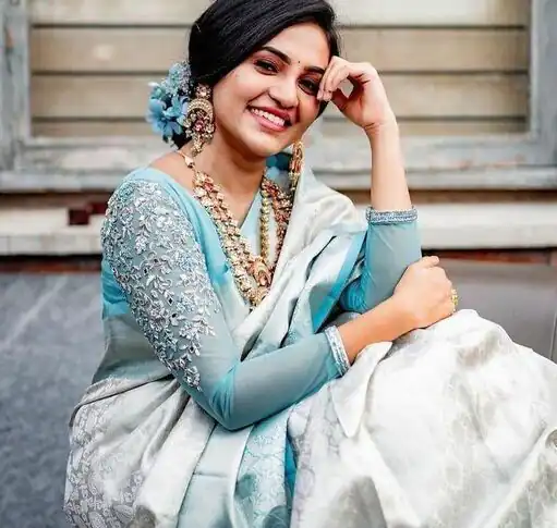 ES 8161 Silver Color Soft Lichi Silk Butti Work Saree Casual, Wedding, Party, Festive, Events Etc. Expected Delivery 4-6 Working Days @1499/- | Bollywood Sarees, Creative Sarees, Designer Sarees, Embroidered Sarees, Ethnic Saree, Modern Digital sarees, Party Wear Sarees, Sarees