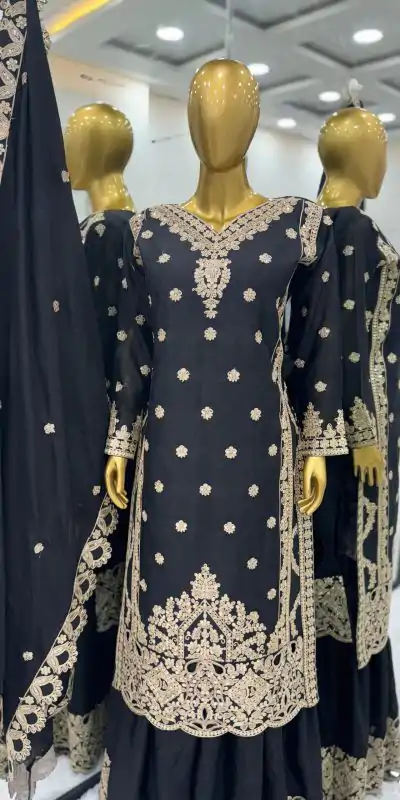 SRK 5166 Black Color Pure Chinnon Silk Embroidery Sequence Salwar Suit Wedding, Party, Festive, Events Expected Delivery 4-6 Working Days @ 2399/- | Casual Suits, Creative suits, Jump Suits, Designer Suits, Palazzo Suits, Party Wear Suits, Patiala Suits, Salwar suit, Straight Suits