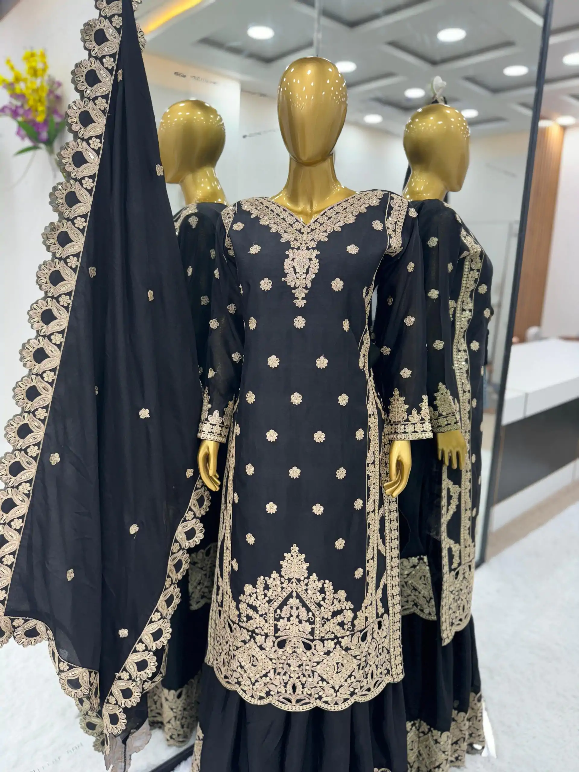 SRK 5166 Black Color Pure Chinnon Silk Embroidery Sequence Salwar Suit Wedding, Party, Festive, Events Expected Delivery 4-6 Working Days @ 2399/- | Casual Suits, Creative suits, Jump Suits, Designer Suits, Palazzo Suits, Party Wear Suits, Patiala Suits, Salwar suit, Straight Suits