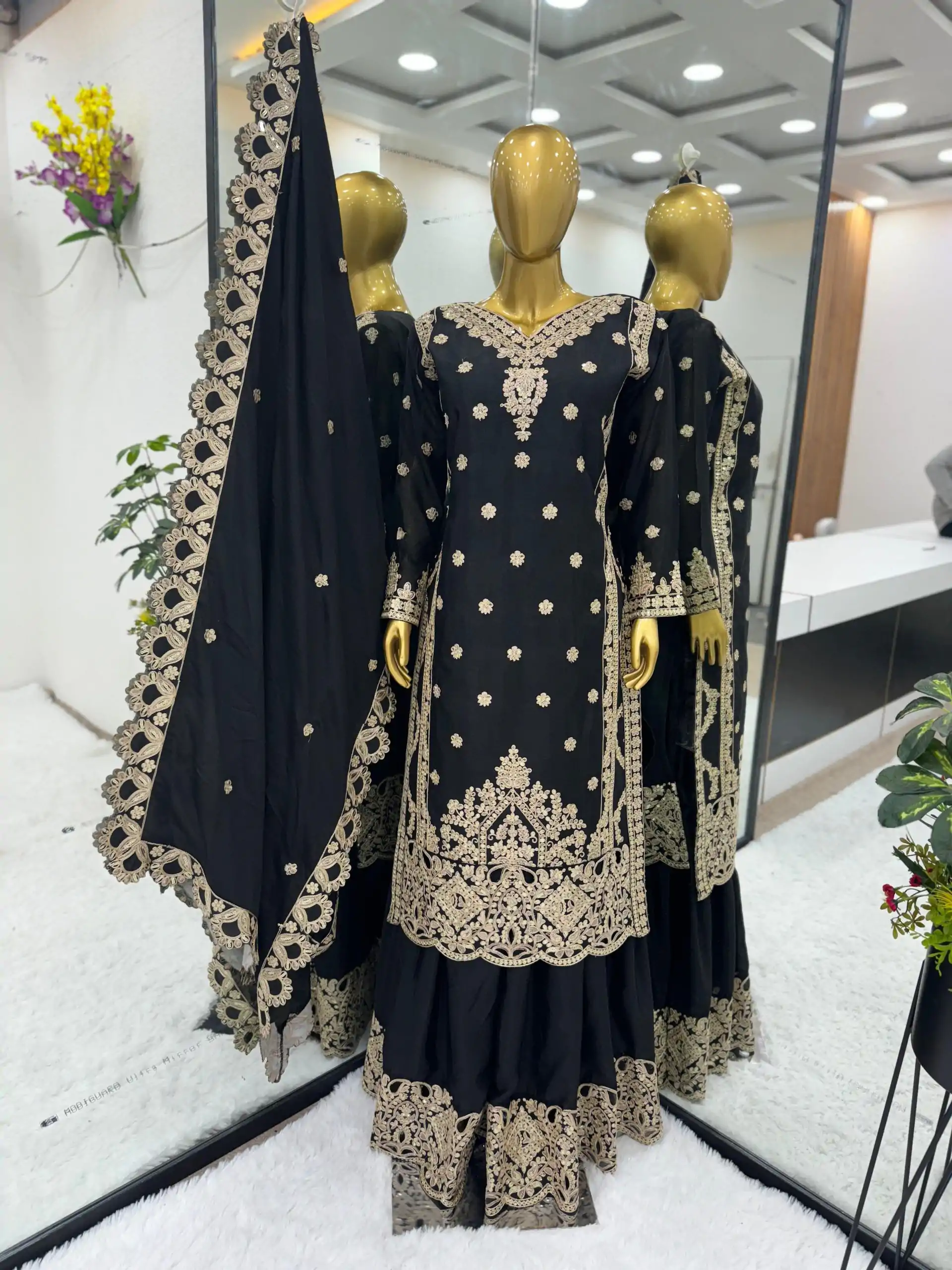 SRK 5166 Black Color Pure Chinnon Silk Embroidery Sequence Salwar Suit Wedding, Party, Festive, Events Expected Delivery 4-6 Working Days @ 2399/- | Casual Suits, Creative suits, Jump Suits, Designer Suits, Palazzo Suits, Party Wear Suits, Patiala Suits, Salwar suit, Straight Suits